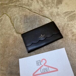 kate spade Black Scallop-Edge Chain Crossbody